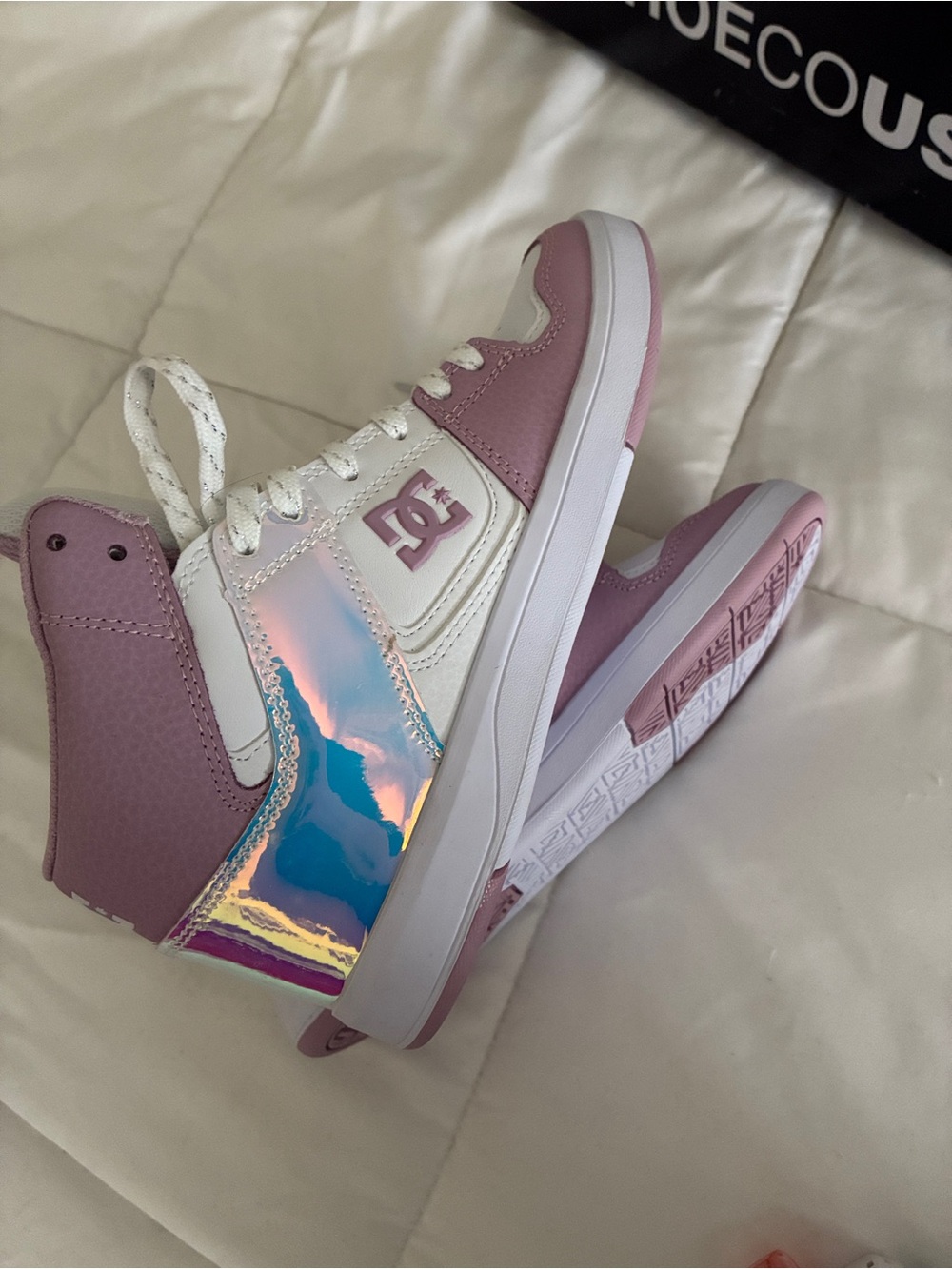 DC Pink and White High-Top Skate Shoes - Picture 4 of 8